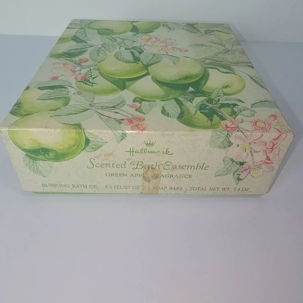 Vintage 70s Hallmark Scented Bath Ensemble Green Apple Fragrance Bath Collection